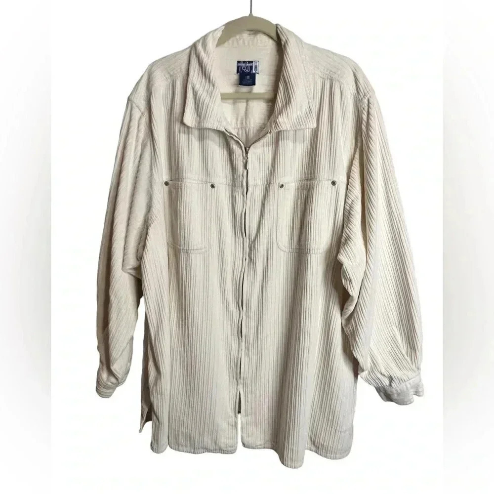 Venezia Wide Corduroy Like Zip Front Shacket Fall Cozy Vintage Utility